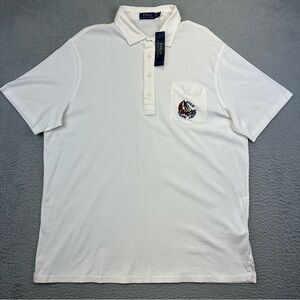 Polo Ralph Lauren Shirt Mens XL White Regatta Sail Boat Crest Pocket Preppy‎